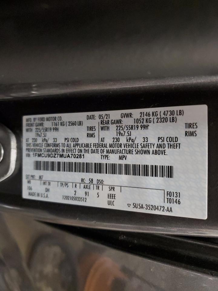 2021 Ford Escape Titanium VIN: 1FMCU9DZ7MUA70281 Lot: 64196395