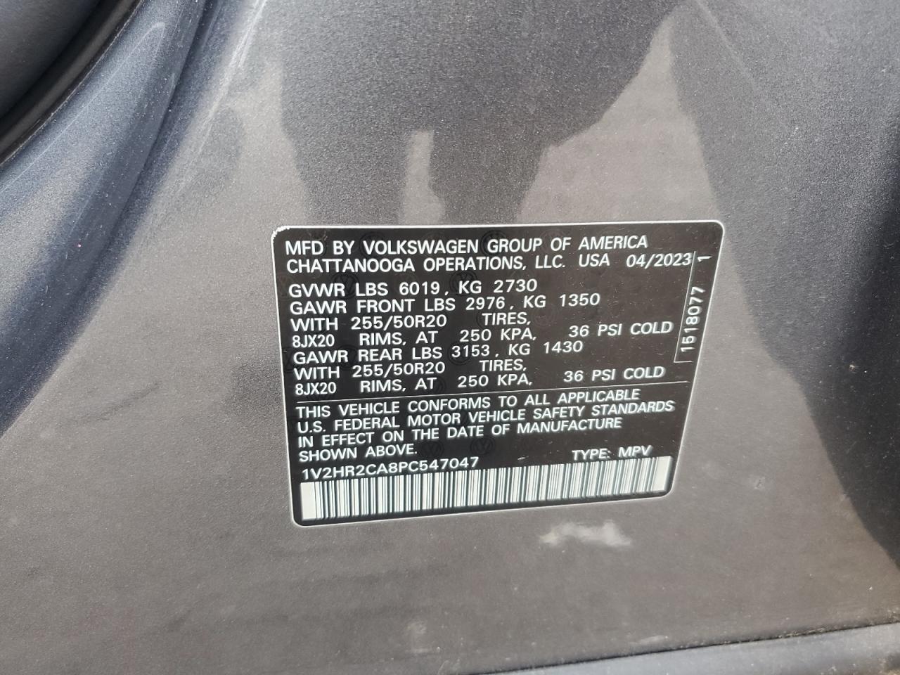 2023 Volkswagen Atlas Se VIN: 1V2HR2CA8PC547047 Lot: 64255065