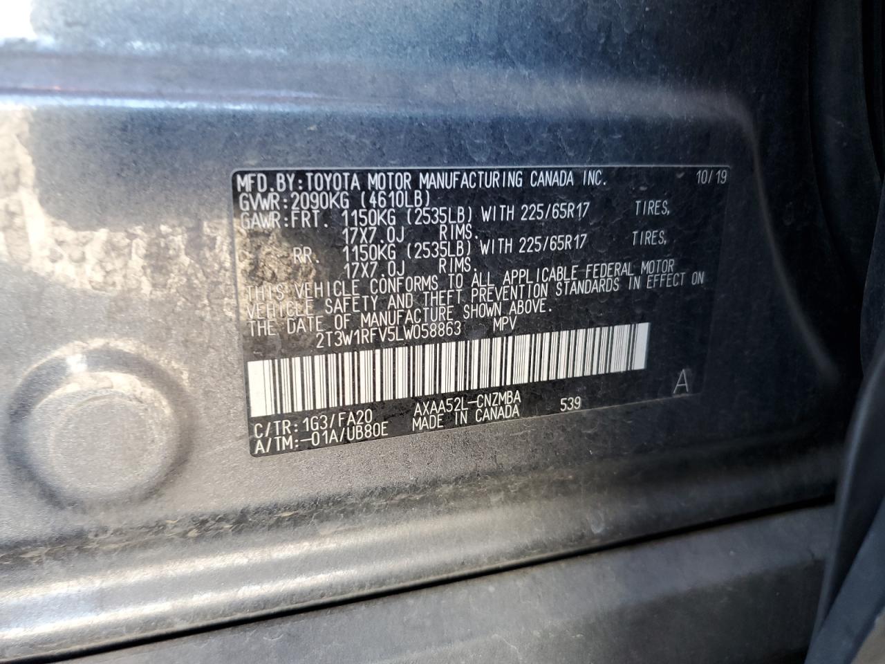 2020 Toyota Rav4 Xle VIN: 2T3W1RFV5LW058863 Lot: 64415385