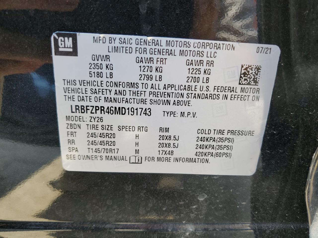 2021 Buick Envision Essence VIN: LRBFZPR46MD191743 Lot: 62697175
