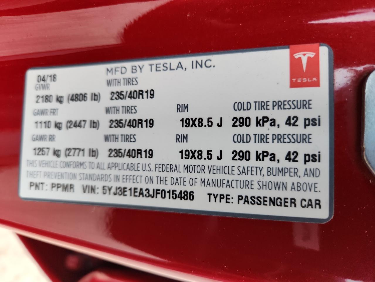 2018 Tesla Model 3 VIN: 5YJ3E1EA3JF015486 Lot: 64249395