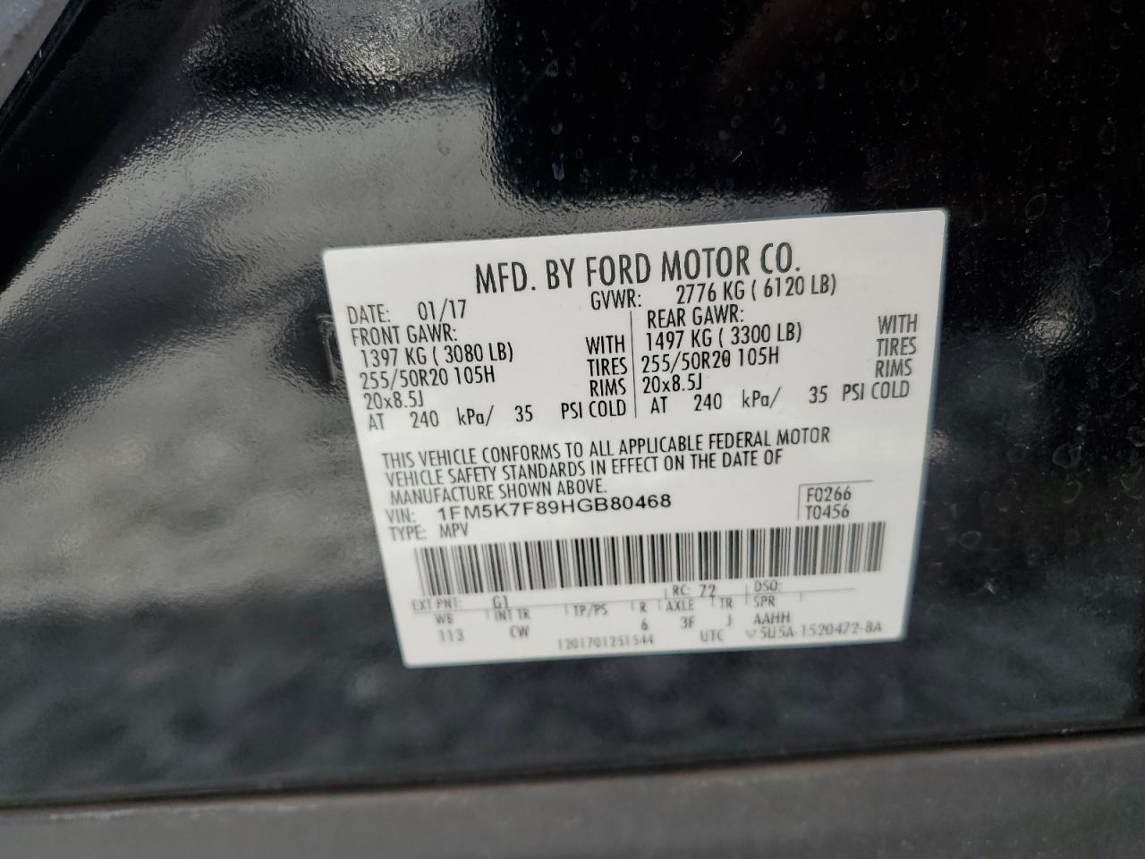 2017 Ford Explorer Limited VIN: 1FM5K7F89HGB80468 Lot: 65345675