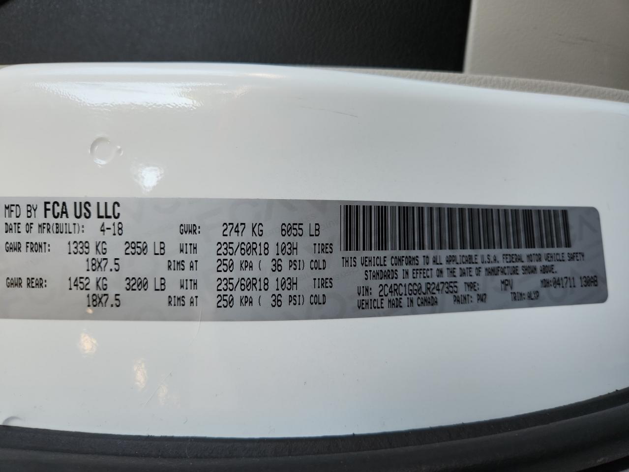 2018 Chrysler Pacifica Limited VIN: 2C4RC1GG0JR247355 Lot: 63254345