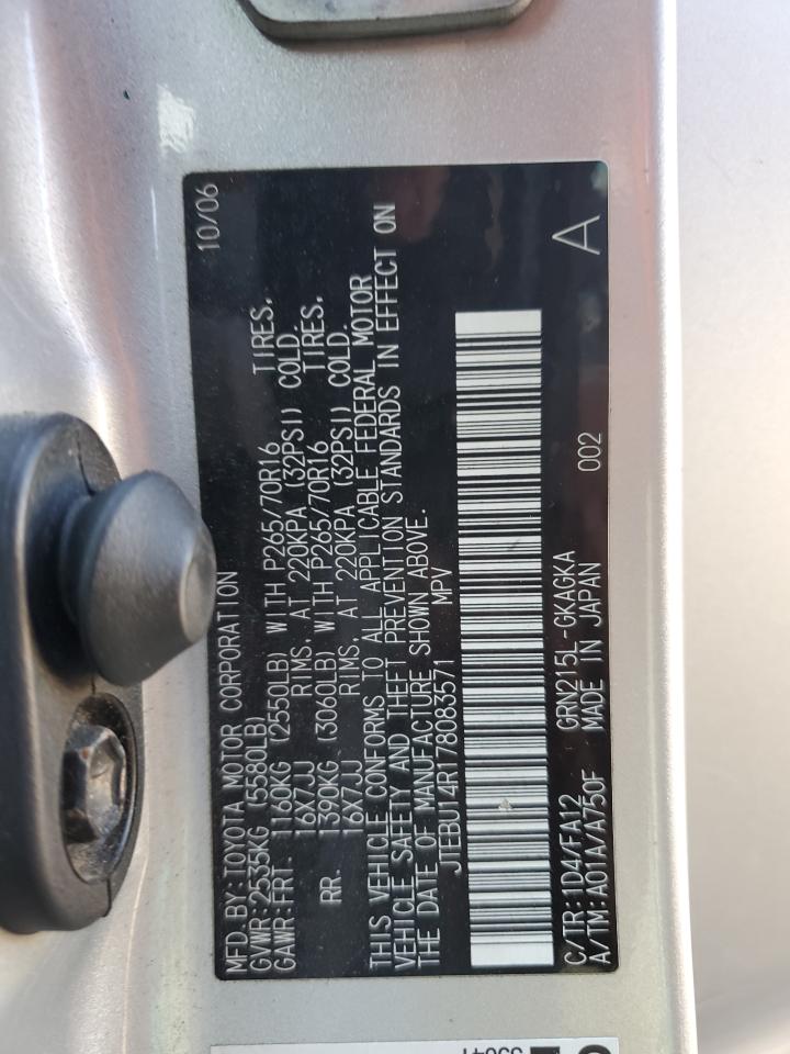 2007 Toyota 4Runner Sr5 VIN: JTEBU14R178083571 Lot: 64694275
