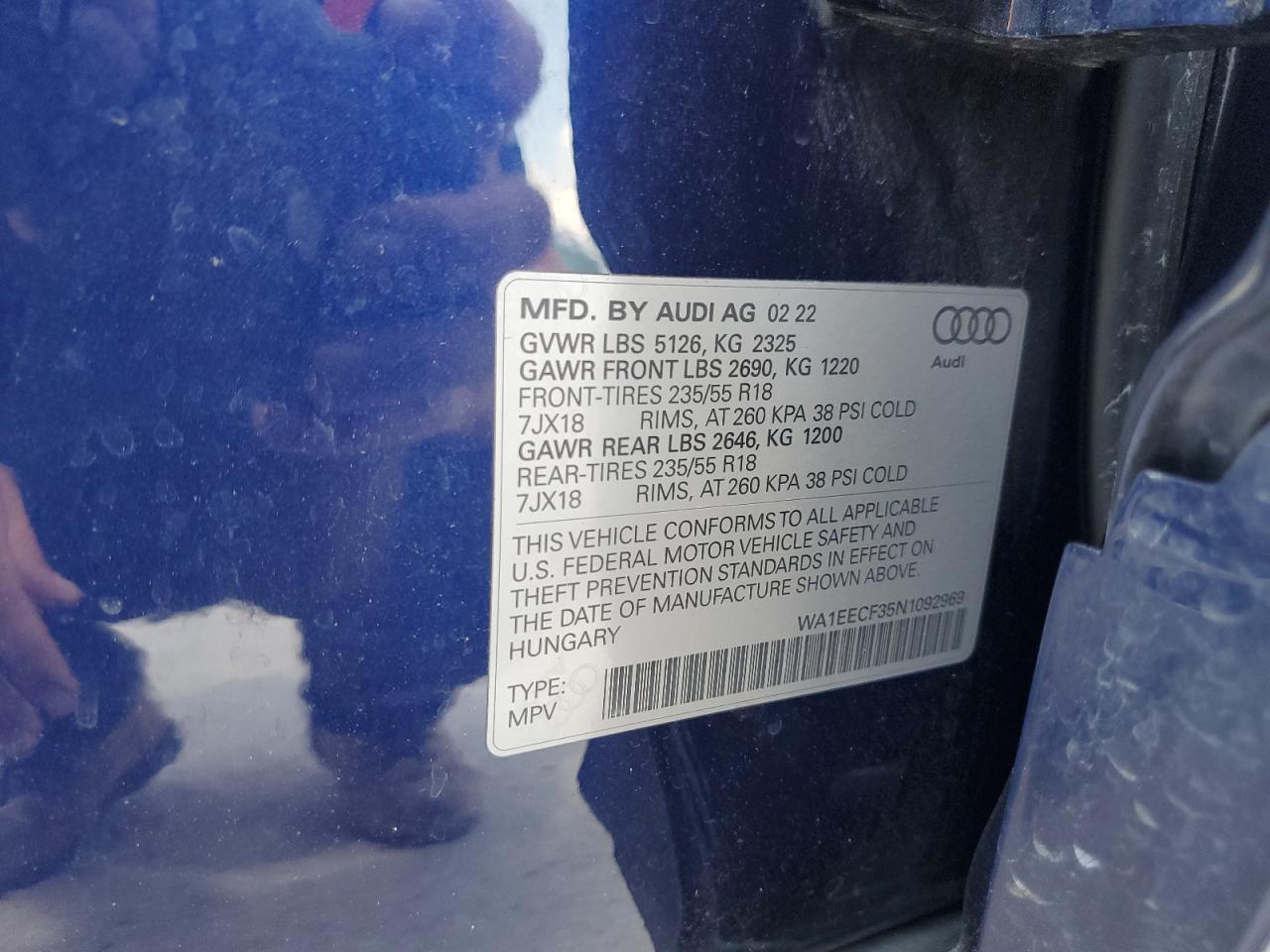 2022 Audi Q3 Premium Plus S Line 45 VIN: WA1EECF35N1092969 Lot: 63981425