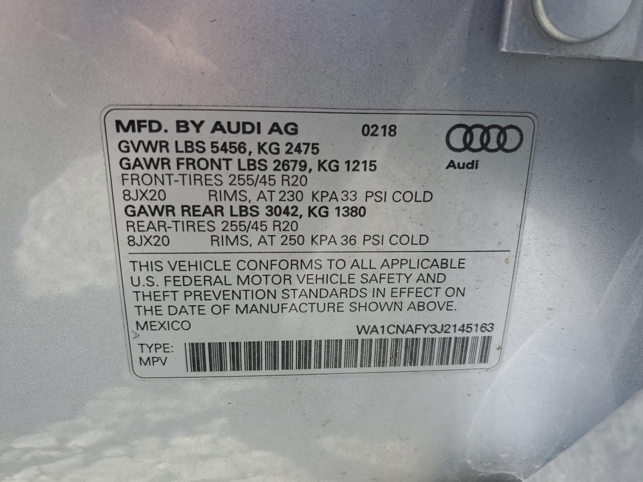 2018 Audi Q5 Prestige VIN: WA1CNAFY3J2145163 Lot: 62922935