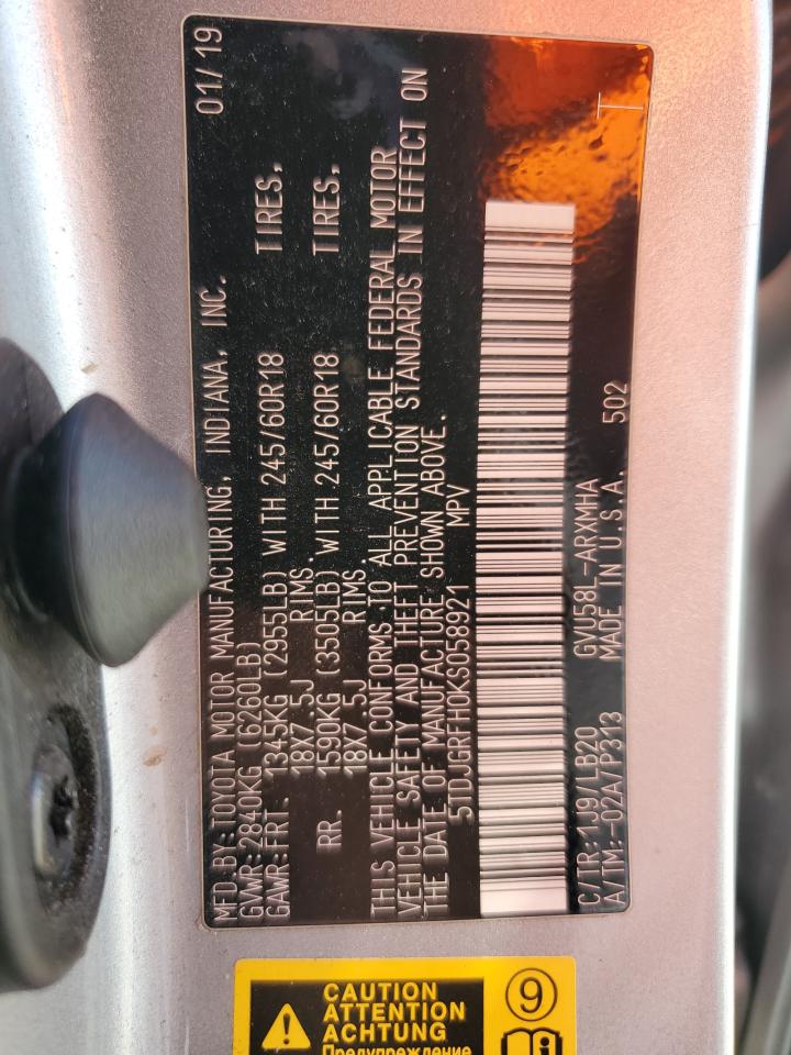 2019 Toyota Highlander Hybrid VIN: 5TDJGRFH0KS058921 Lot: 64469095
