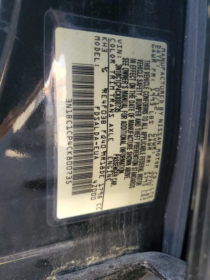 2012 Nissan Versa S VIN: 3N1BC1CP4CK800735 Lot: 64668315