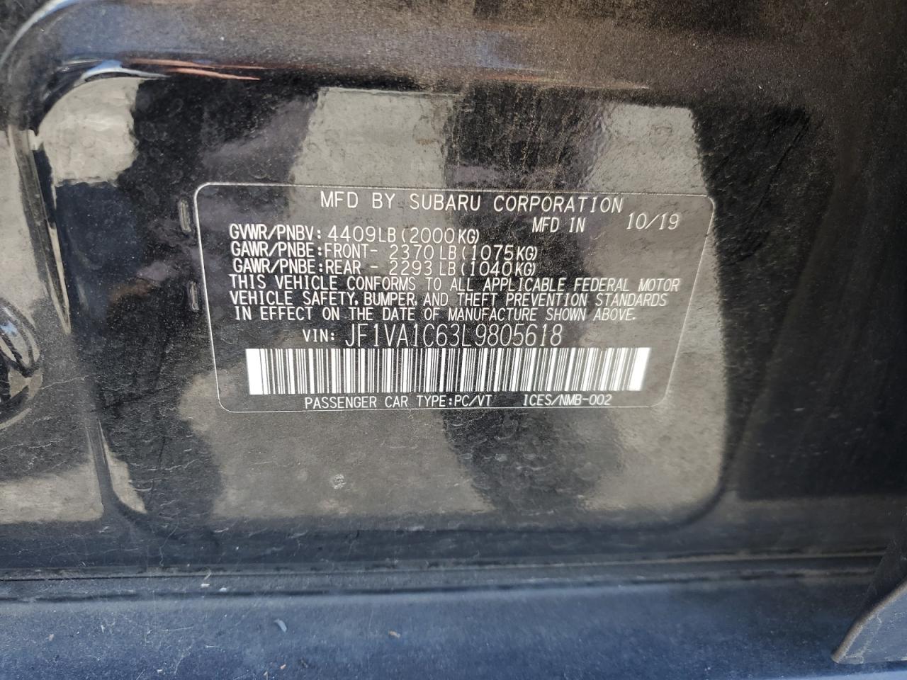 2020 Subaru Wrx Premium VIN: JF1VA1C63L9805618 Lot: 64113325