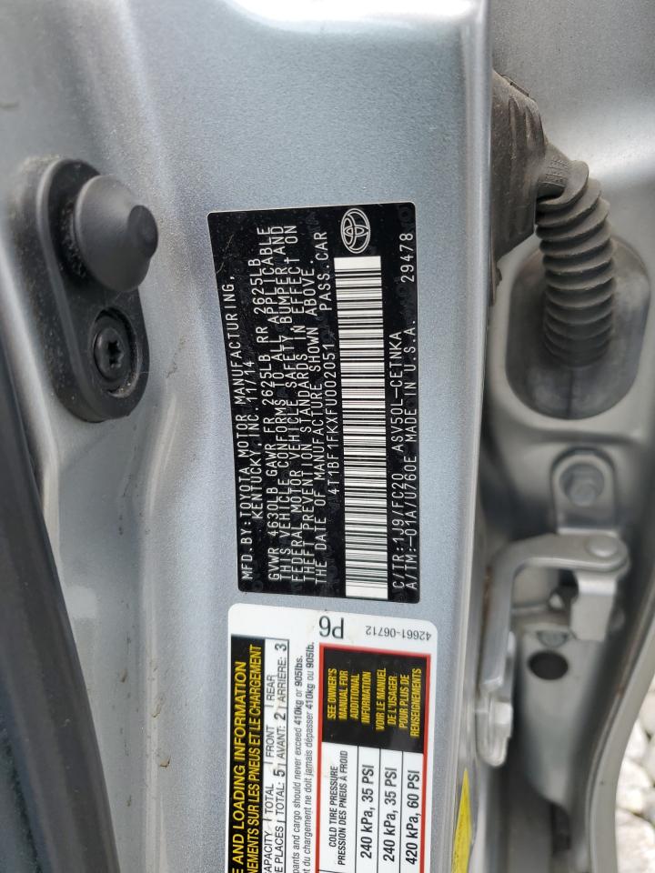 2015 Toyota Camry Le VIN: 4T1BF1FKXFU002051 Lot: 65328795