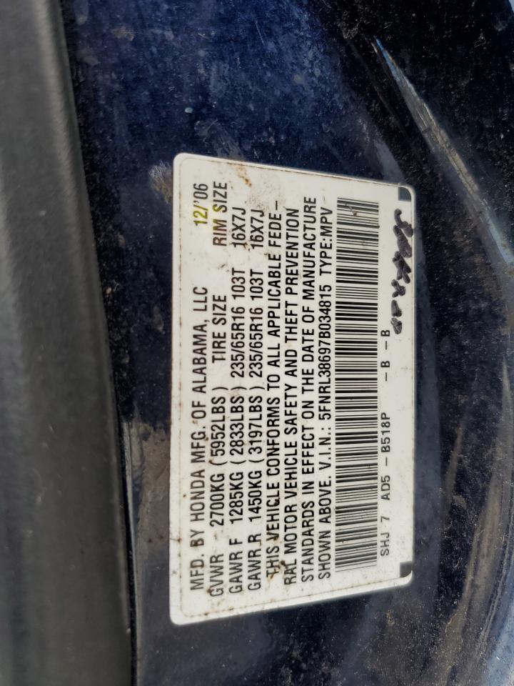 2007 Honda Odyssey Exl VIN: 5FNRL38697B034815 Lot: 64783425