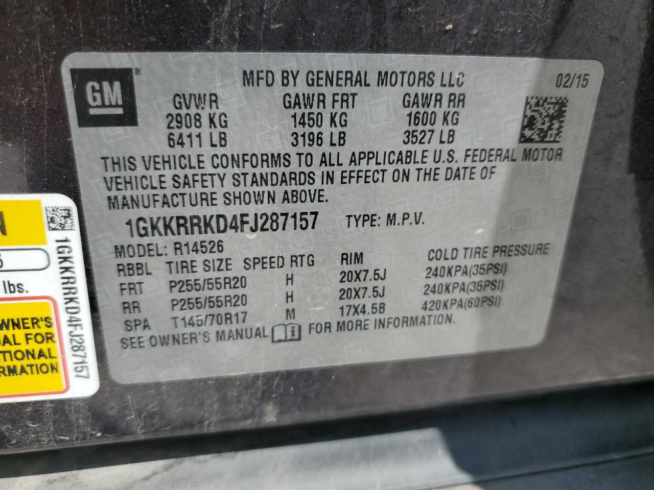 1gkkrrkd4fj287157 1GKKRRKD4FJ287157 2015 GMC Acadia Slt-1
