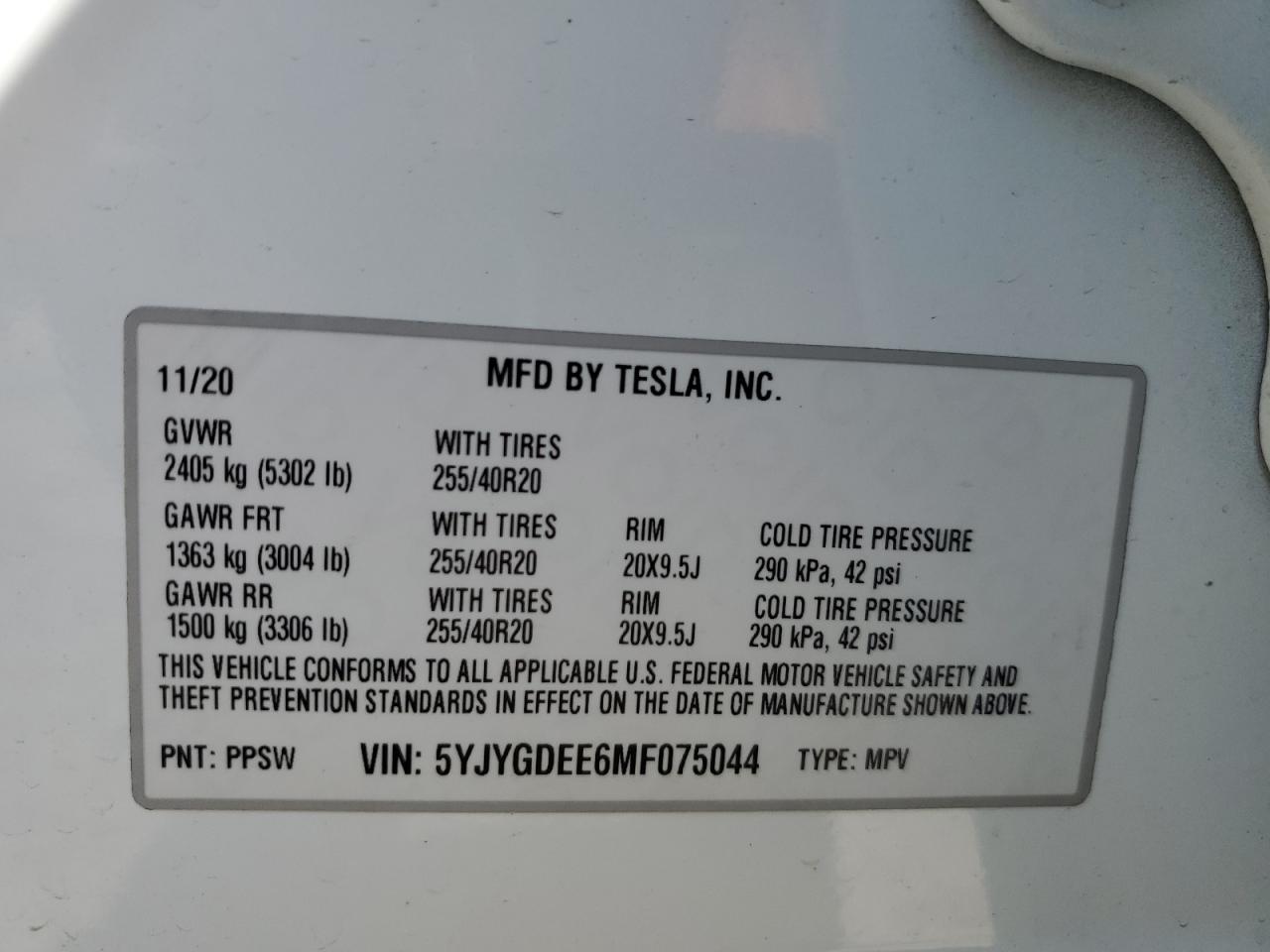 2021 Tesla Model Y VIN: 5YJYGDEE6MF075044 Lot: 63861535