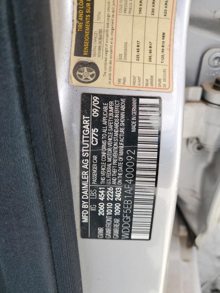 2010 Mercedes-Benz C 300 VIN: WDDGF5EB1AF400092 Lot: 65282535