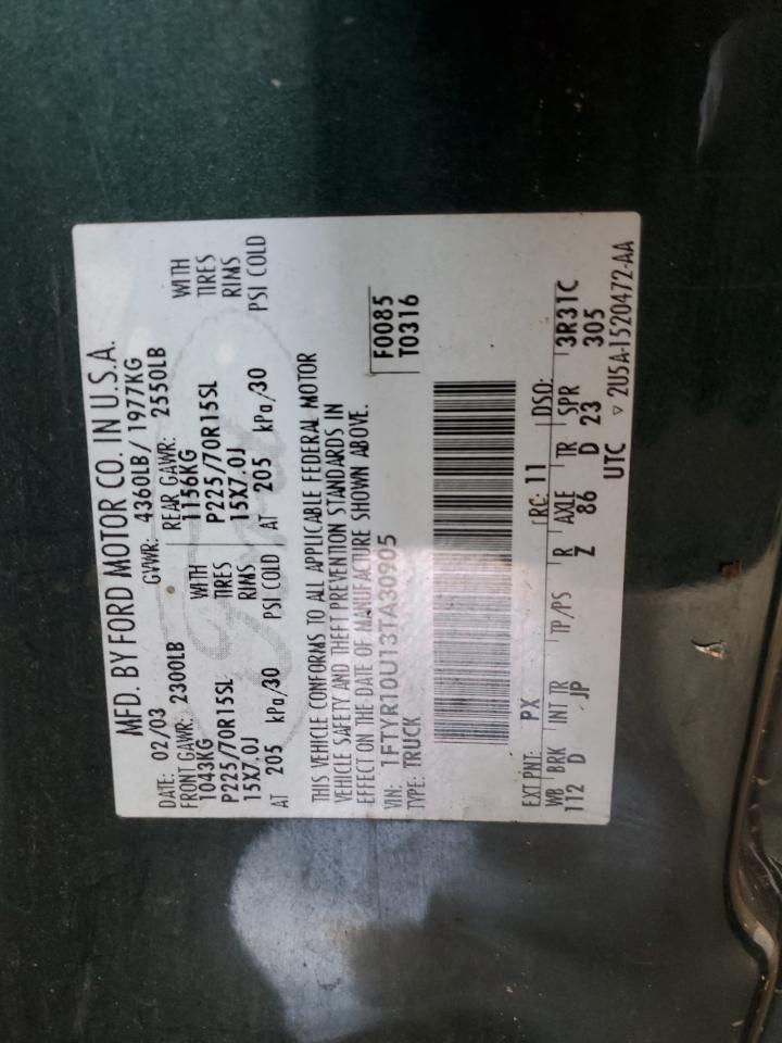 2003 Ford Ranger VIN: 1FTYR10U13TA30905 Lot: 63615865