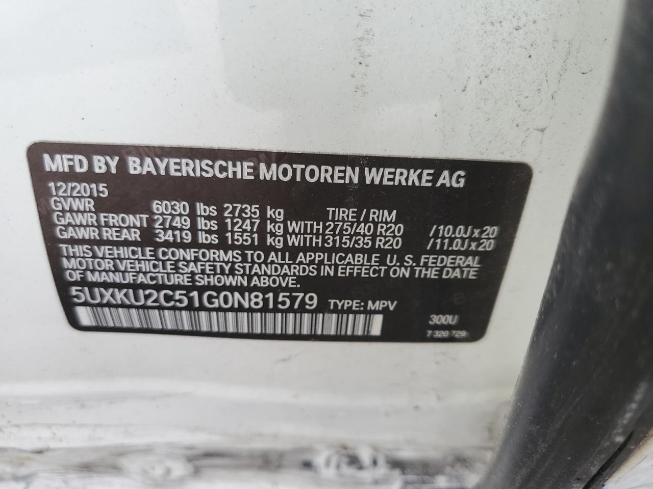 2016 BMW X6 xDrive35I VIN: 5UXKU2C51G0N81579 Lot: 63478015