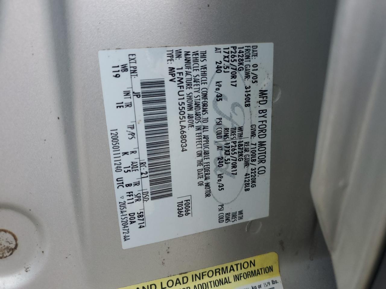 1FMFU15505LA68034 2005 Ford Expedition Xlt