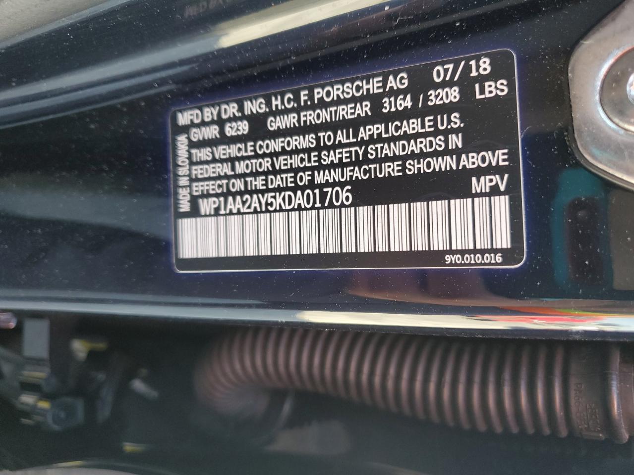 2019 Porsche Cayenne VIN: WP1AA2AY5KDA01706 Lot: 63319885