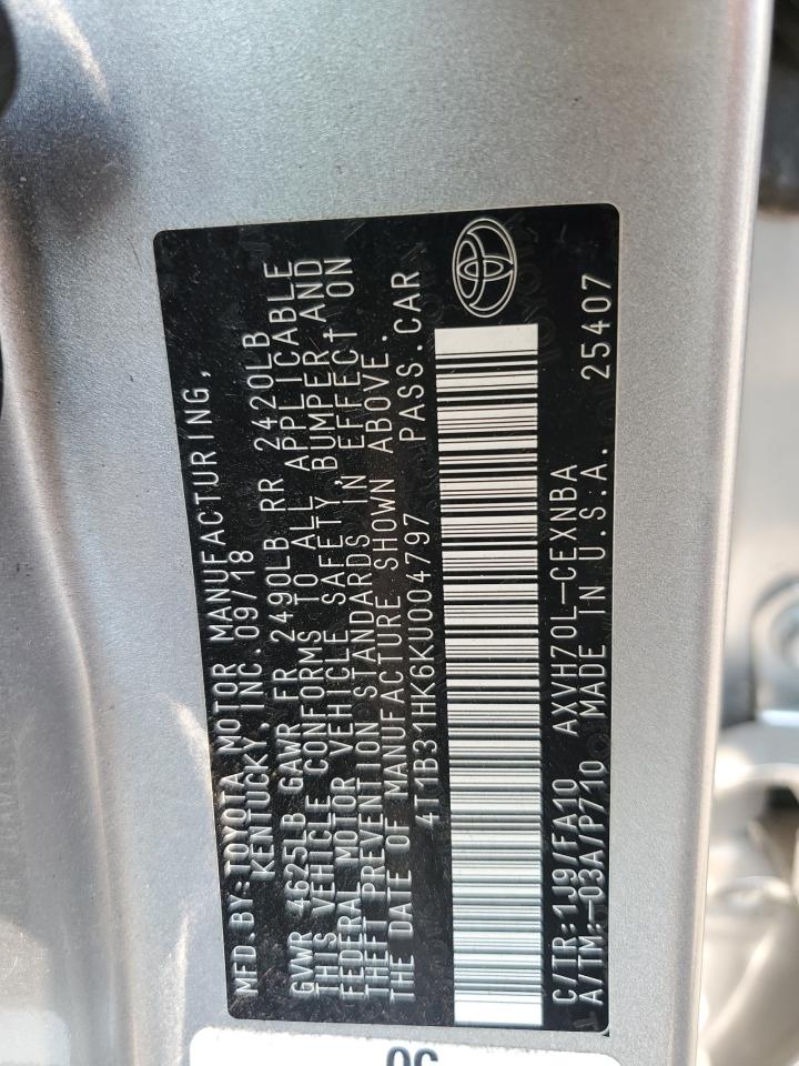 2019 Toyota Camry Le VIN: 4T1B31HK6KU004797 Lot: 64725175
