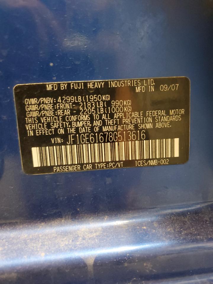 2008 Subaru Impreza 2.5I VIN: JF1GE61678G513616 Lot: 64685025