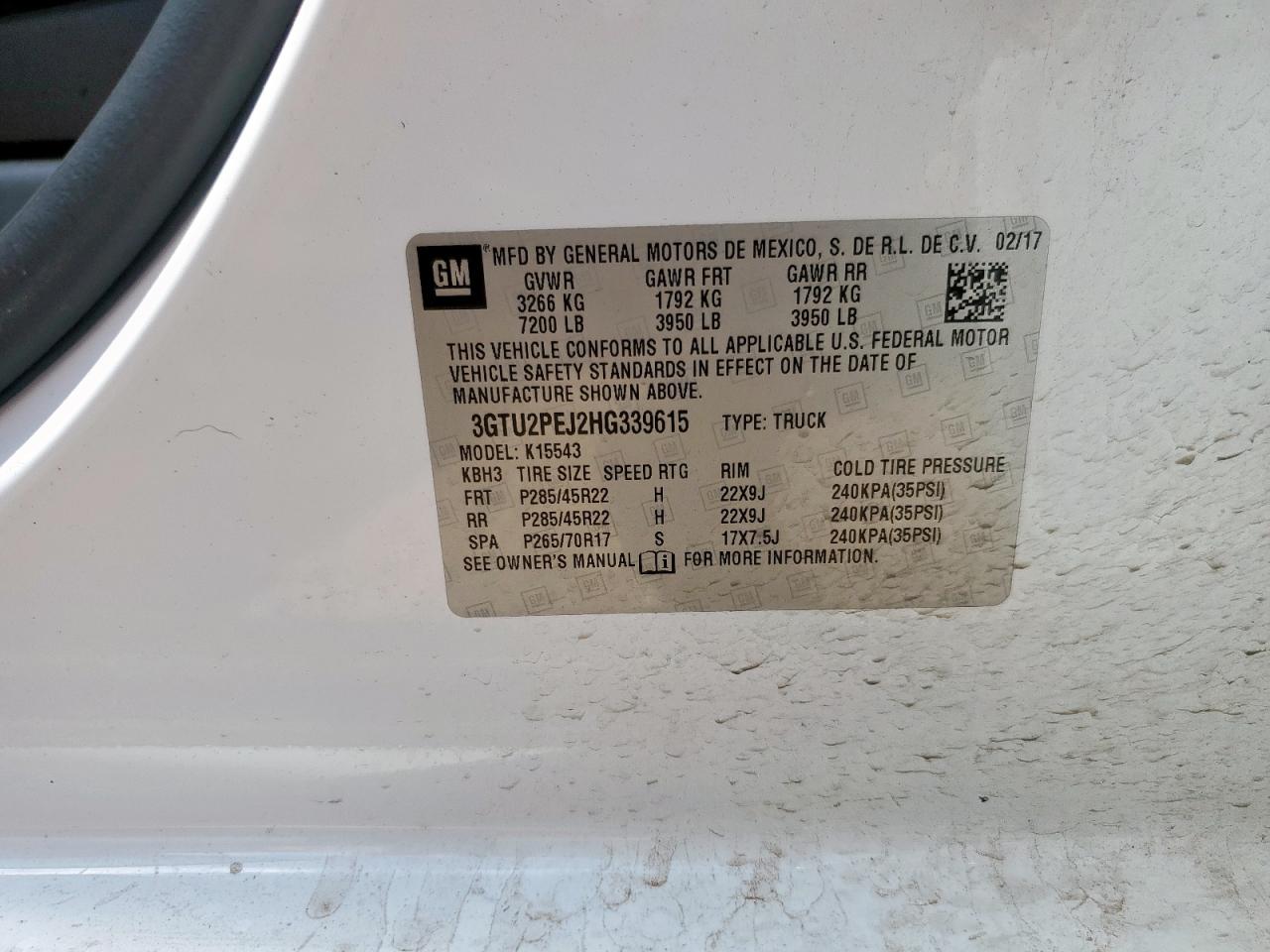2017 GMC Sierra K1500 Denali VIN: 3GTU2PEJ2HG339615 Lot: 64675995
