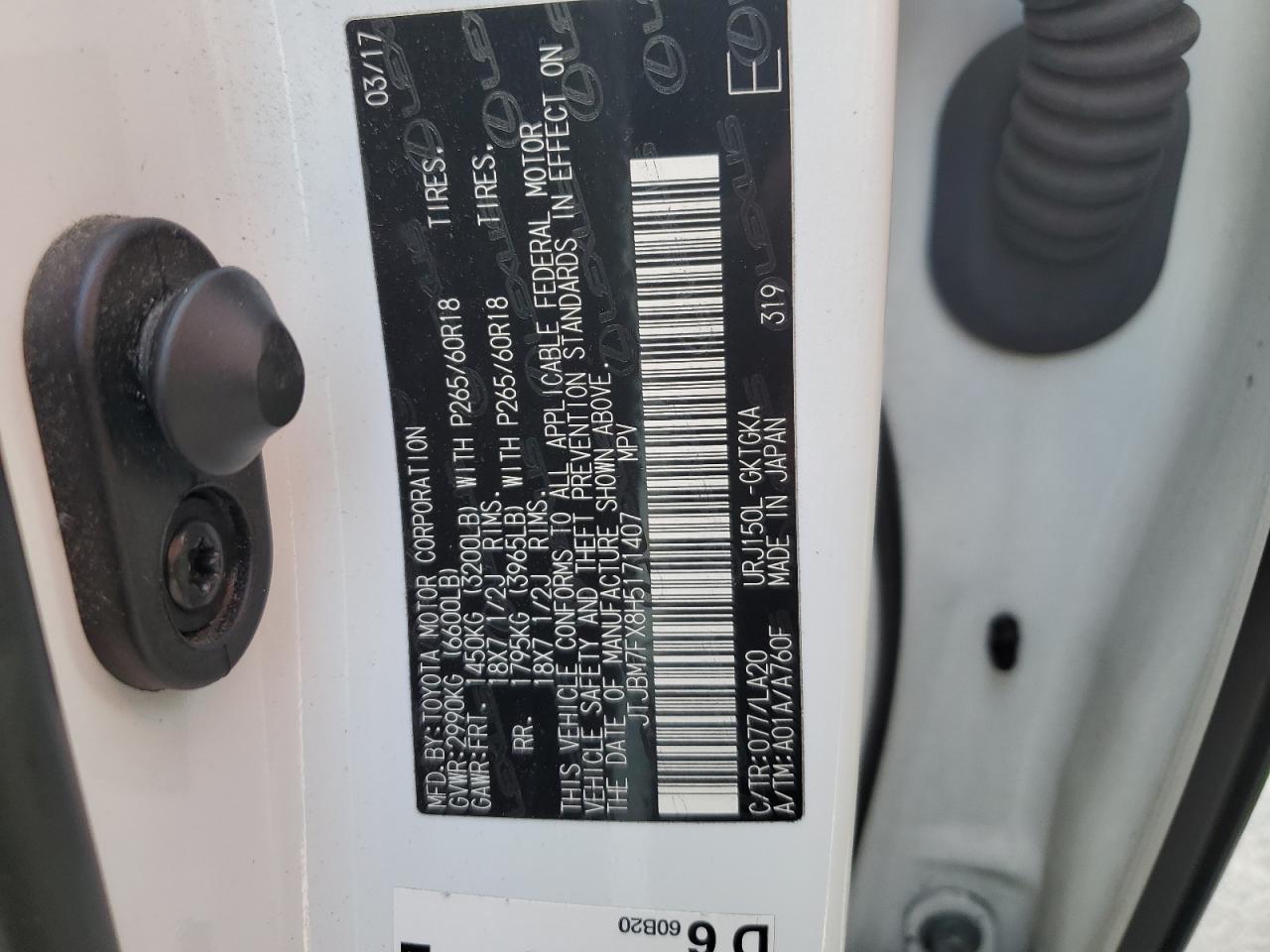 2017 Lexus Gx 460 VIN: JTJBM7FX8H5171407 Lot: 64410105