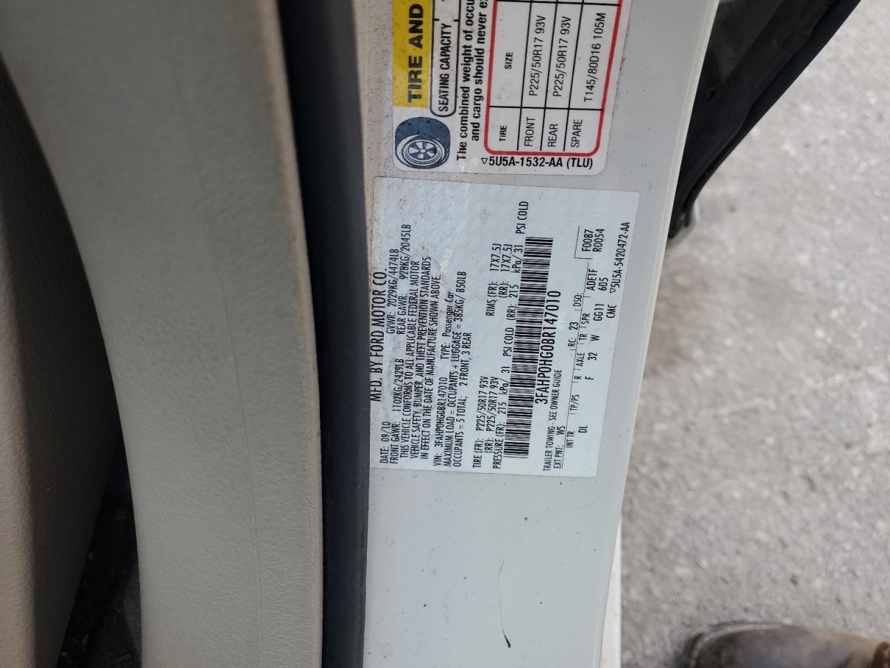 2011 Ford Fusion Se VIN: 3FAHP0HG0BR147010 Lot: 65421765