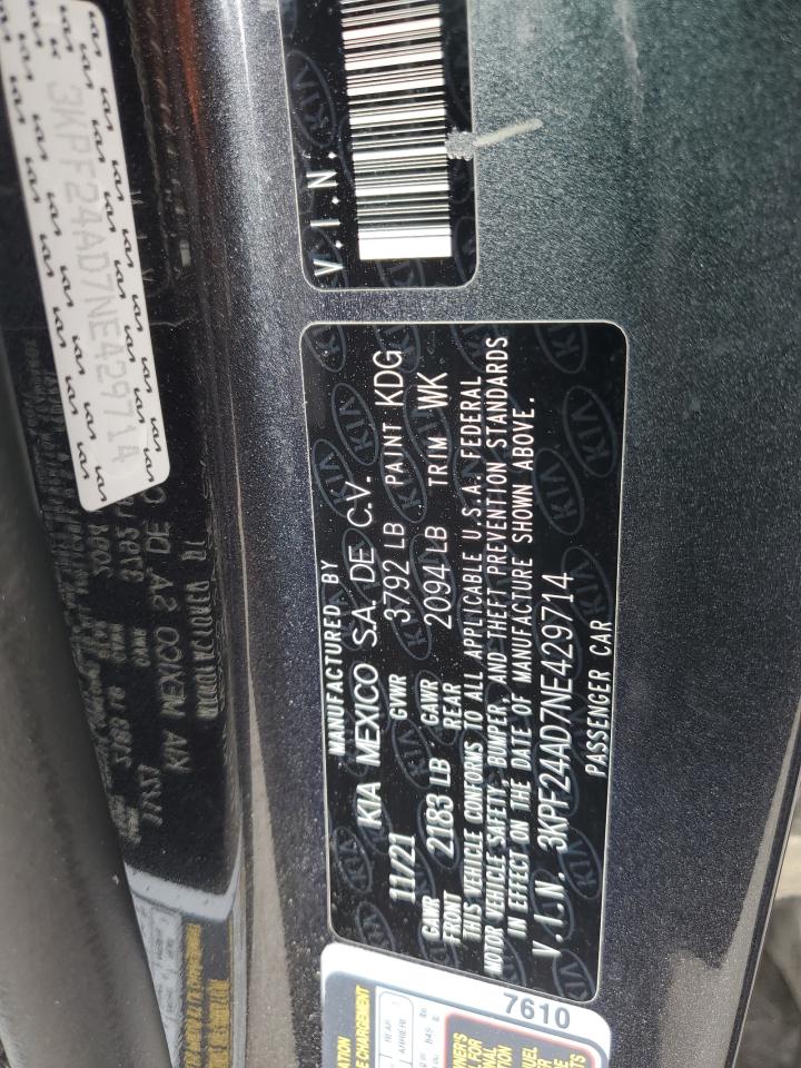 2022 Kia Forte Fe VIN: 3KPF24AD7NE429714 Lot: 62943005