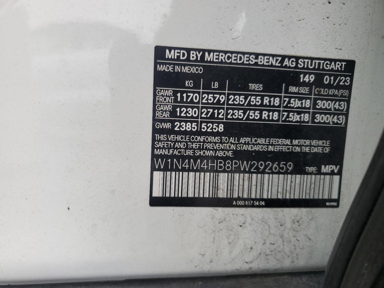 2023 Mercedes-Benz Glb 250 4Matic VIN: W1N4M4HB8PW292659 Lot: 62747055