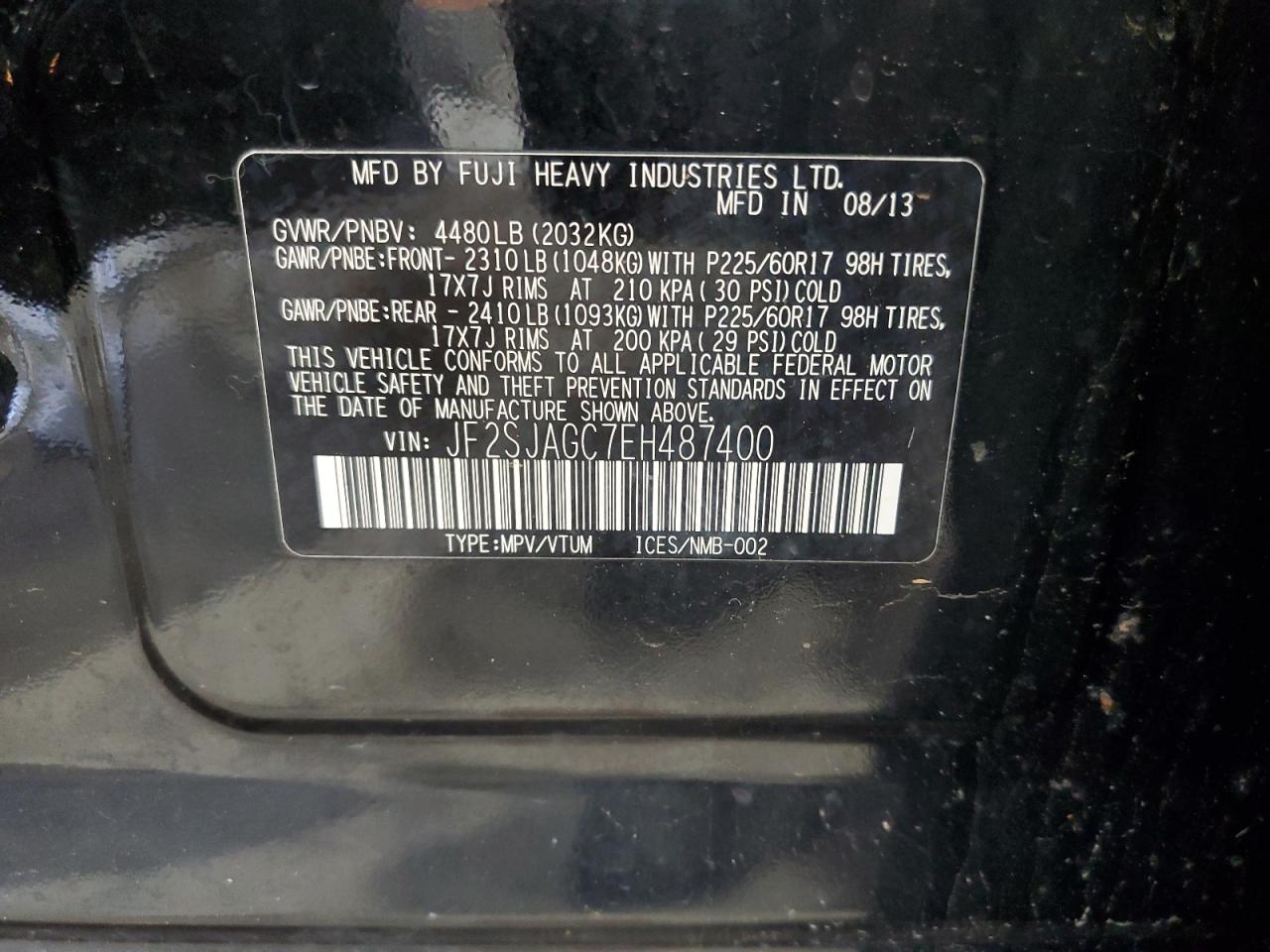 2014 Subaru Forester 2.5I Premium VIN: JF2SJAGC7EH487400 Lot: 63229825