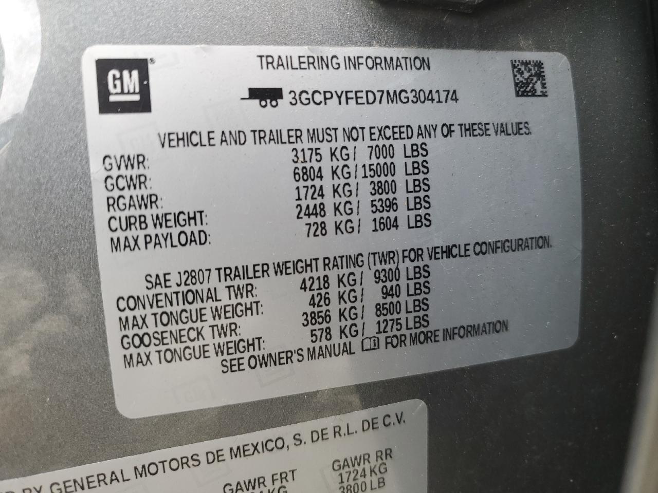 2021 Chevrolet Silverado K1500 Lt Trail Boss VIN: 3GCPYFED7MG304174 Lot: 64184095