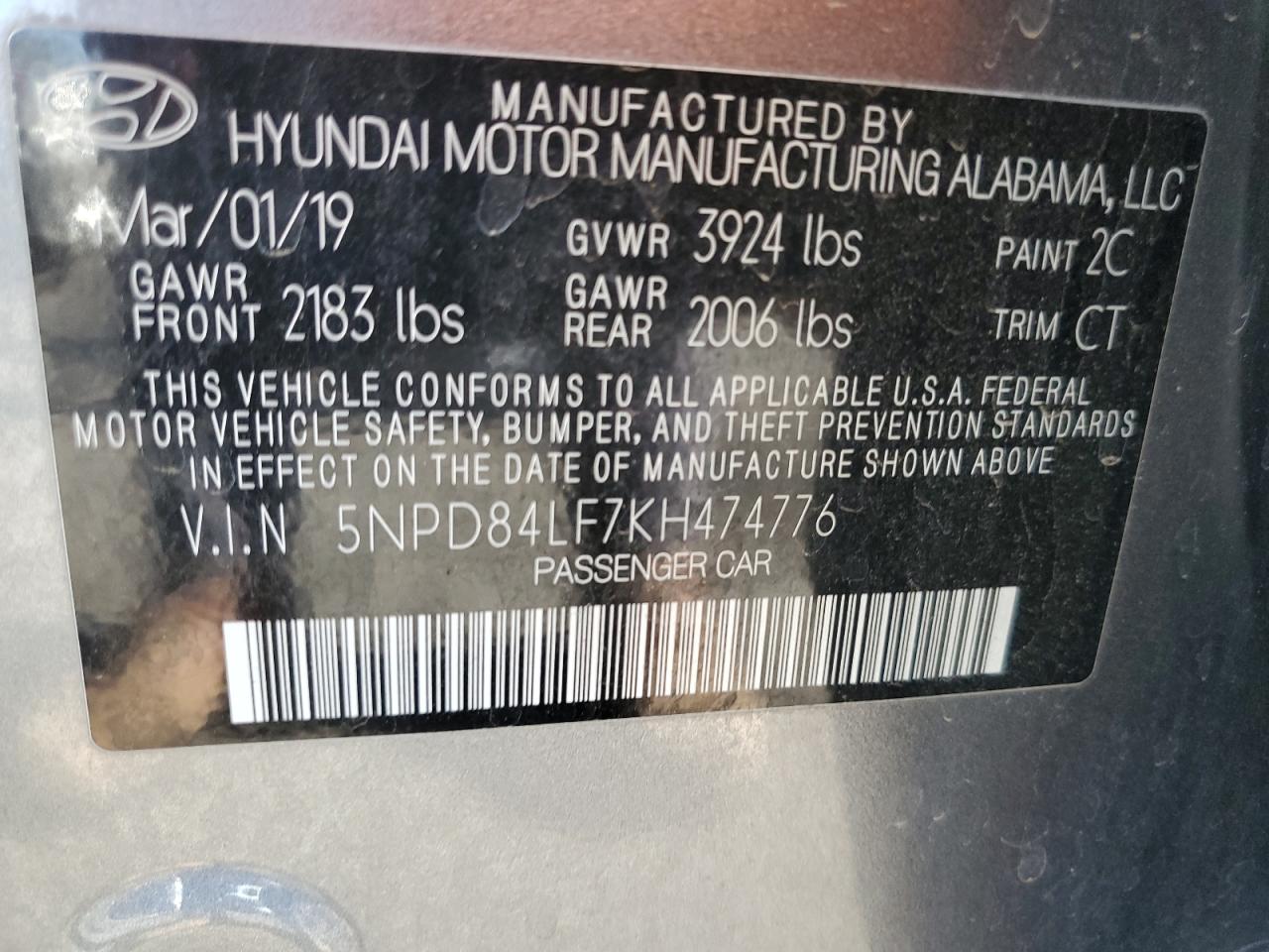 2019 Hyundai Elantra Sel VIN: 5NPD84LF7KH474776 Lot: 63941435