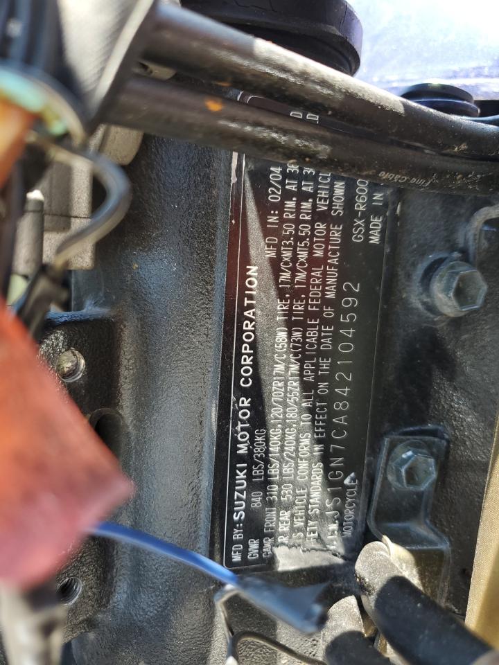 2004 Suzuki Gsx-R600 K VIN: JS1GN7CA842104592 Lot: 66722145