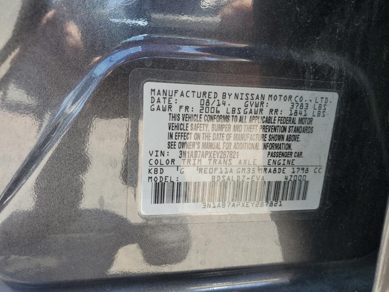 3N1AB7APXEY287821 2014 Nissan Sentra S