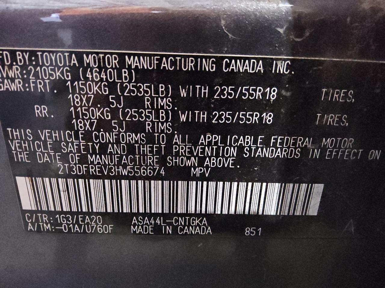 2017 Toyota Rav4 Limited VIN: 2T3DFREV3HW556674 Lot: 62925065