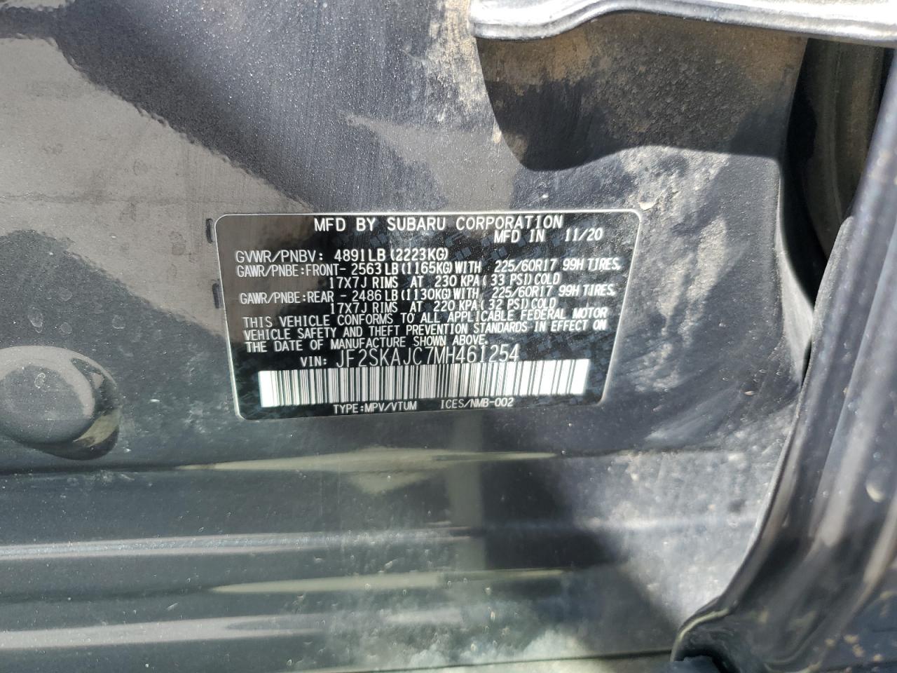 2021 Subaru Forester Premium VIN: JF2SKAJC7MH461254 Lot: 62882475