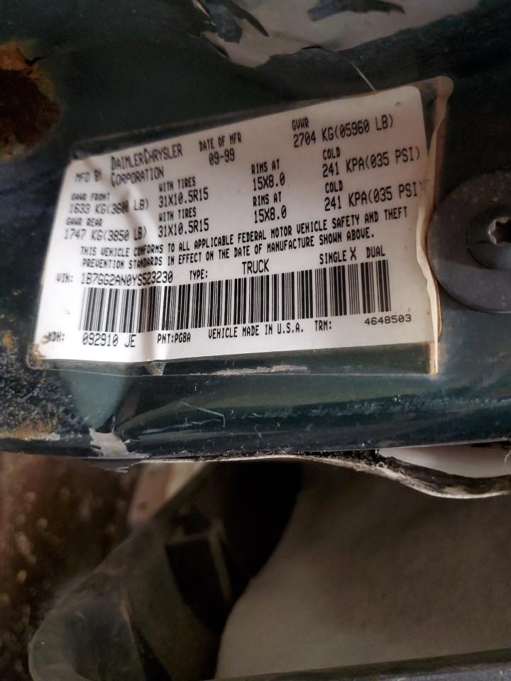 2000 Dodge Dakota Quad VIN: 1B7GG2AN0YS523230 Lot: 64658105