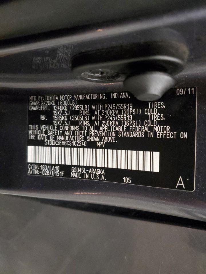 5TDDK3EH6CS102240 2012 Toyota Highlander Limited