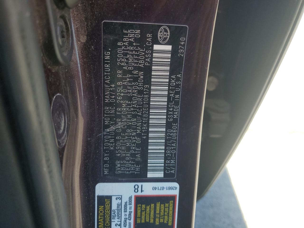 2014 Toyota Avalon Base VIN: 4T1BK1EB2EU108179 Lot: 63441315