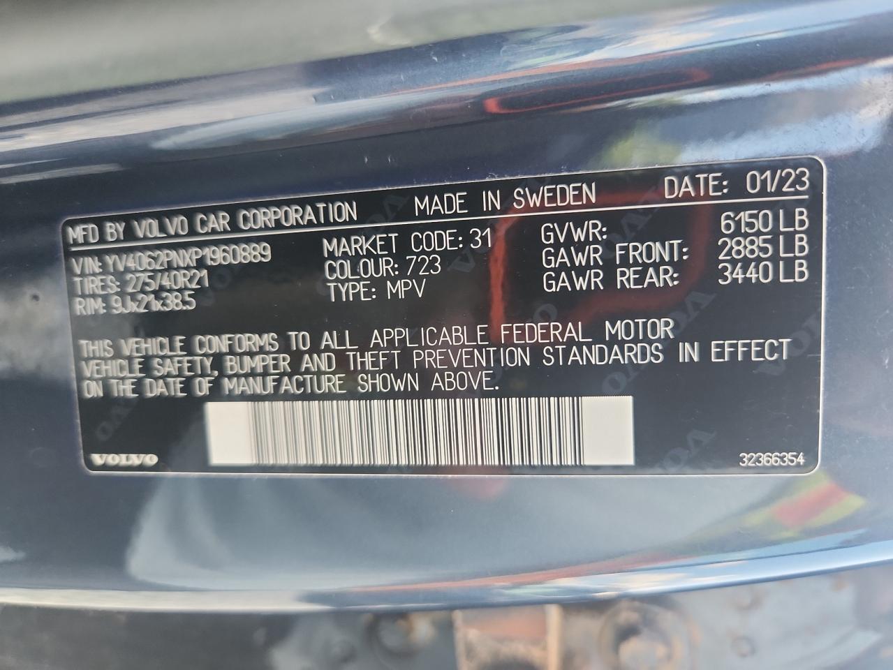 2023 Volvo Xc90 Plus VIN: YV4062PNXP1960889 Lot: 64653965