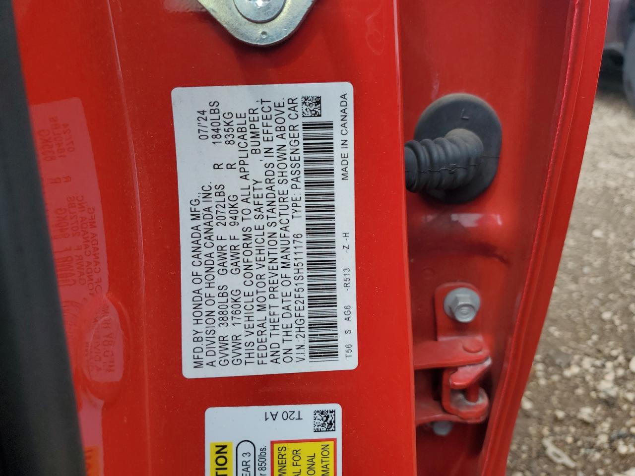 2025 Honda Civic Sport VIN: 2HGFE2F51SH511176 Lot: 63828705