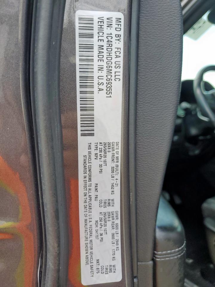 2021 Dodge Durango Gt VIN: 1C4RDHDG6MC693551 Lot: 64966705
