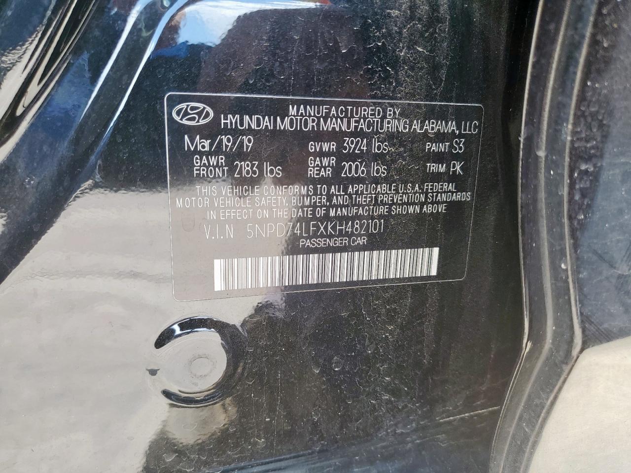 2019 Hyundai Elantra Se VIN: 5NPD74LFXKH482101 Lot: 64897095