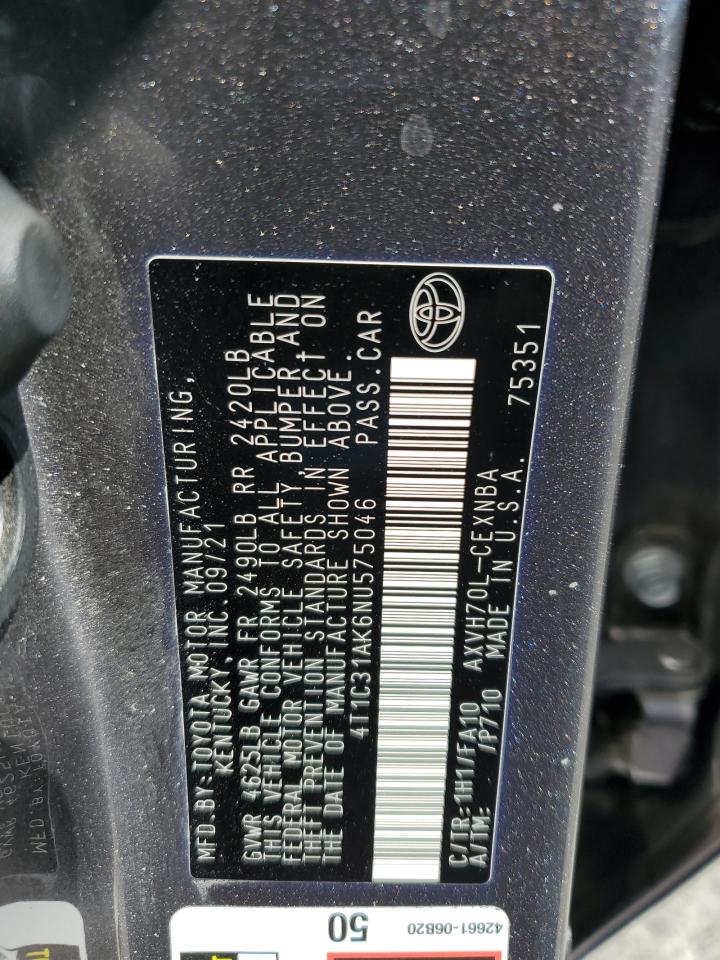 2022 Toyota Camry Le VIN: 4T1C31AK6NU575046 Lot: 65078565