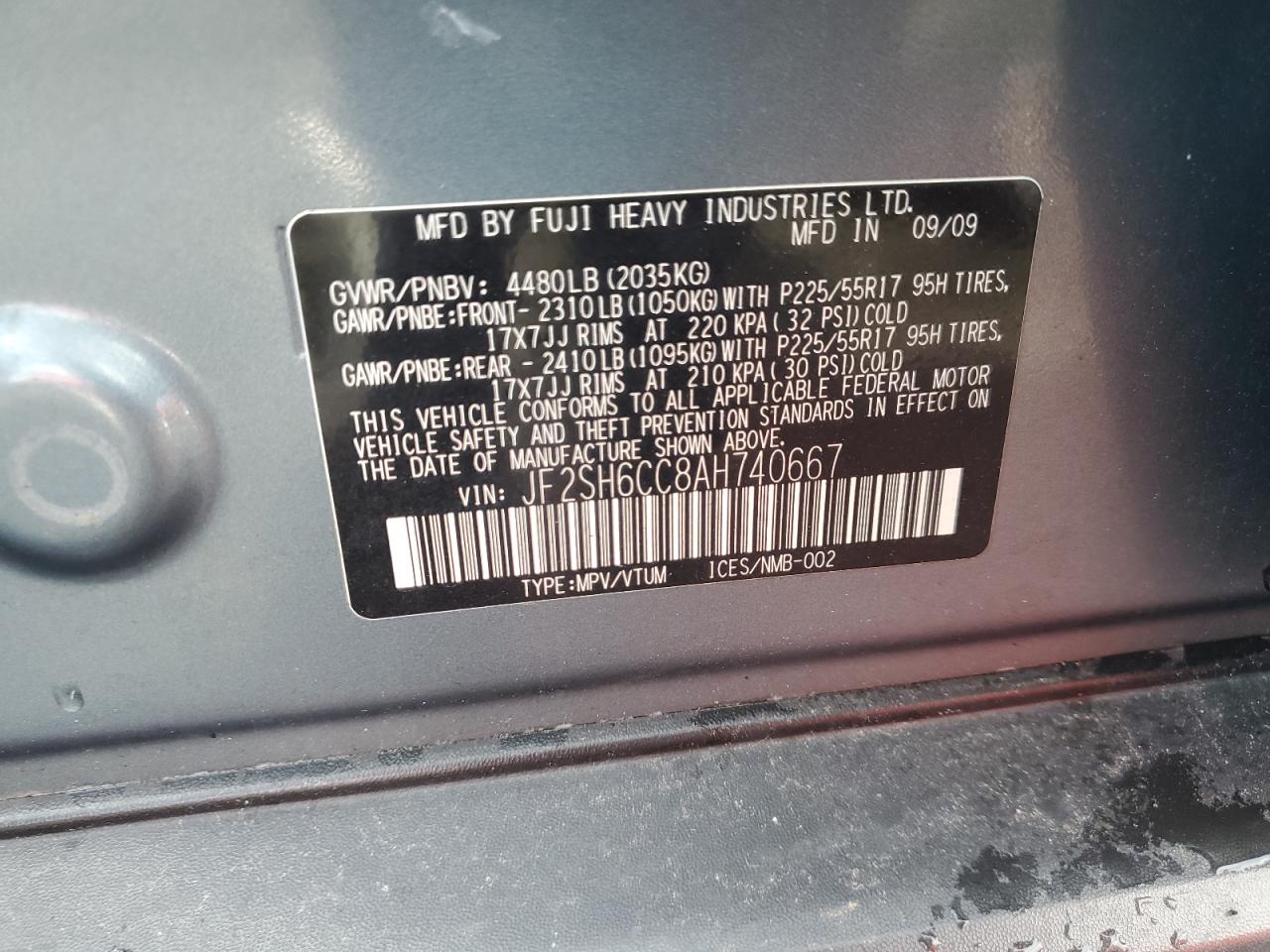 2010 Subaru Forester 2.5X Premium VIN: JF2SH6CC8AH740667 Lot: 63247755