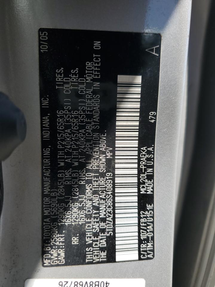 2006 Toyota Sienna Ce VIN: 5TDZA23C86S408919 Lot: 62816265