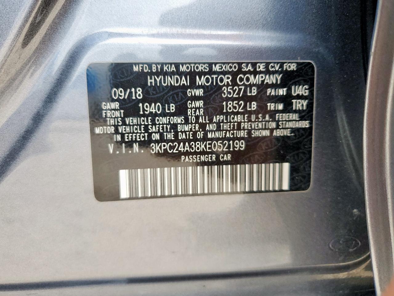 2019 Hyundai Accent Se VIN: 3KPC24A38KE052199 Lot: 64067615