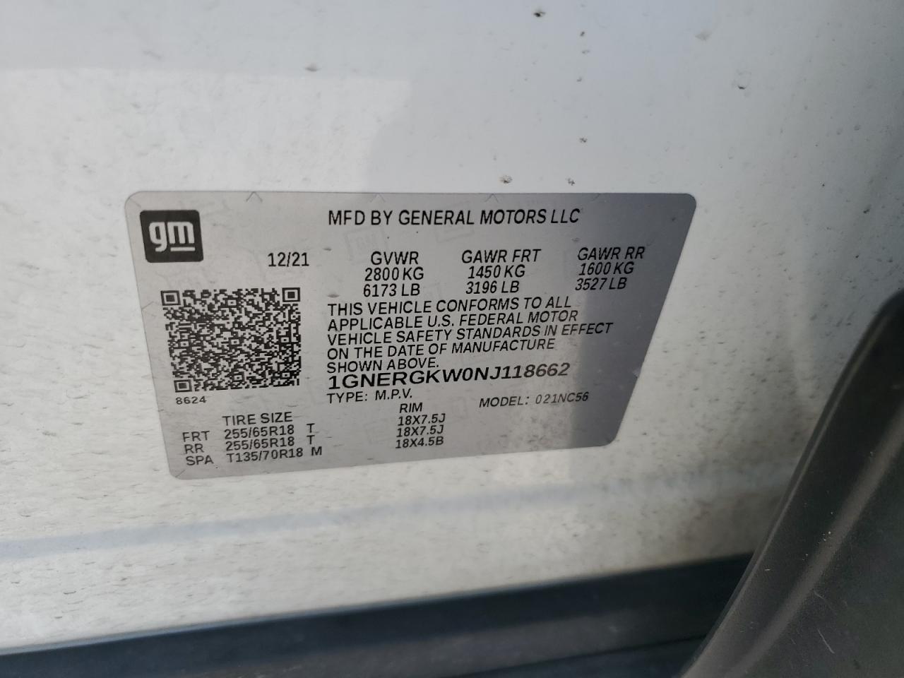 2022 Chevrolet Traverse Lt VIN: 1GNERGKW0NJ118662 Lot: 64856055