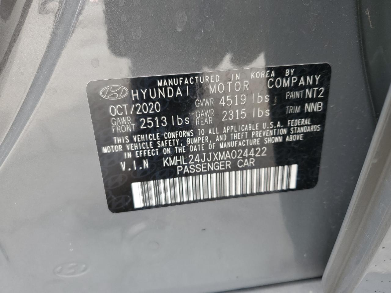 2021 Hyundai Sonata Hybrid VIN: KMHL24JJXMA024422 Lot: 65937925
