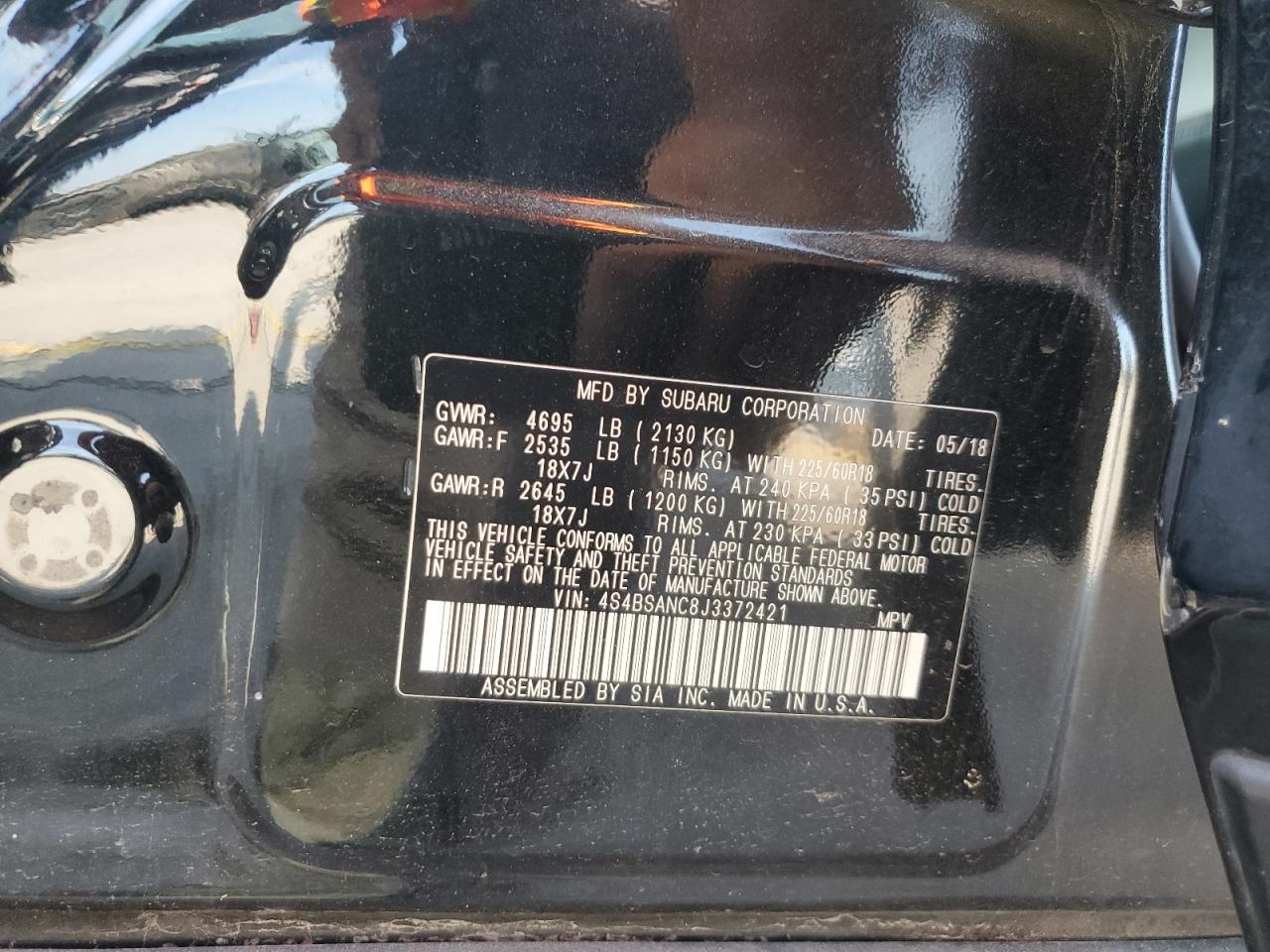 2018 Subaru Outback 2.5I Limited VIN: 4S4BSANC8J3372421 Lot: 63909425
